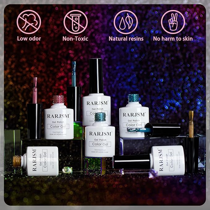 RARJSM Aurora Ceramics Glitter Glass Cat Eye Gel Nail Polish Set 6Pcs Pink Purple Brown Blue Green Shimmer Smoothie Cateye Colorful Galaxy Effect with Magnetic Stick UV LED Curing Require Home Salon-Velvo Beauty