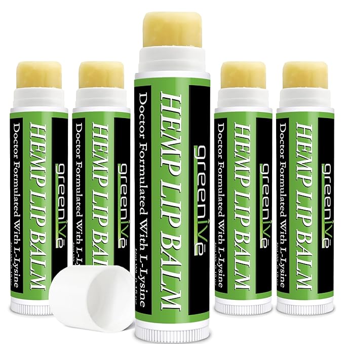 GreenIVe Hemp Lip Balm, Vegan, Omegas 3 & 6, Vitamin E, L-Lysine, Hydrating Handcrafted (5)-Velvo Beauty