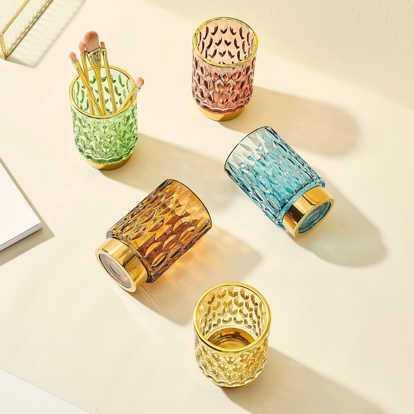 Makeup Brush Holder Organizer,Toothbrush Holders,Desk Pen Pencil Holder,Multifunctional Vintage Glass Brush Cup（A39-3-US）-Velvo Beauty