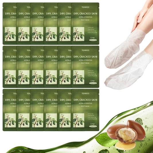 18 Pairs Moisturizing Foot Masks with Shea Butter, Jojoba Oil, Vitamin E & Urea, Intensely Hydrating Foot Mask For Dry Cracked Feet, Moisturizing Socks for Cracked Heel Treatment-Velvo Beauty