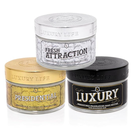 LUXURY LIFE BUTTER - Irresistibly Scented Body Butter with Hyaluronic Acid for Ultimate Moisture. Hydrates for a Non-Greasy Glamorous Glow (Presidential, Fresh Attraction, Luxury 5 oz)-Velvo Beauty