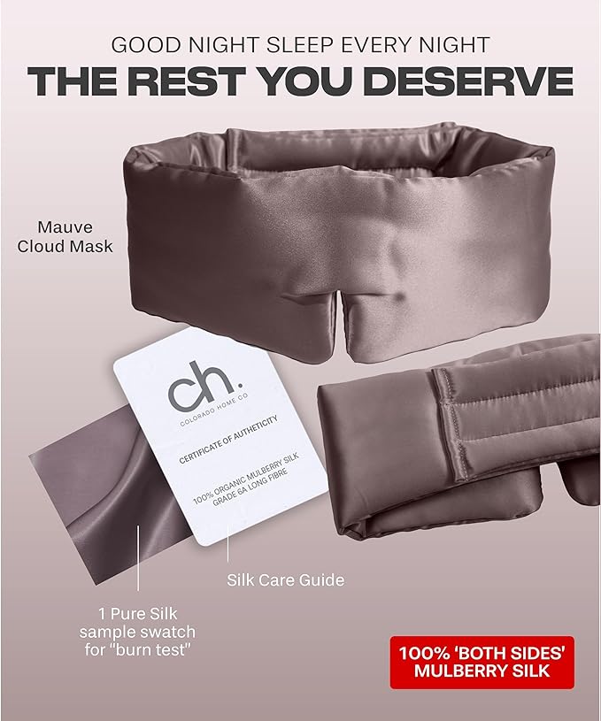 Colorado Home Co Cozy Silk Eye Mask - Blackout, Adjustable for Side Sleepers & Travel, Cloud Eye Covers, Mauve-Velvo Beauty