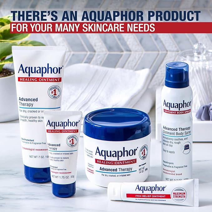 Aquaphor Advanced Therapy Healing Ointment, Hypoallergenic, Fragrance Free Body Moisturizer for Dry Skin and Minor Wound Care, Travel Size Skin Care Set, 1.75 Oz Tube, Pack of 3-Velvo Beauty