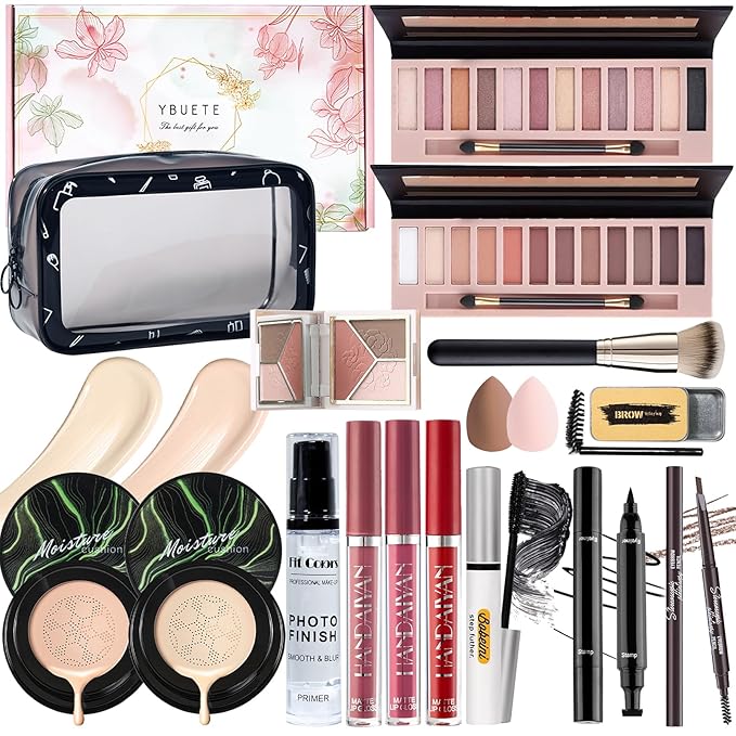 Makeup Set Kit for Women Full Kit, Makeup Present for Women Teen Girl, Eyeshadow CC Cream Face Primer Brush 3 in 1 Palette Lip Gloss, Eyebrow Soap Mascara Eyeliner Makeup bag-Velvo Beauty