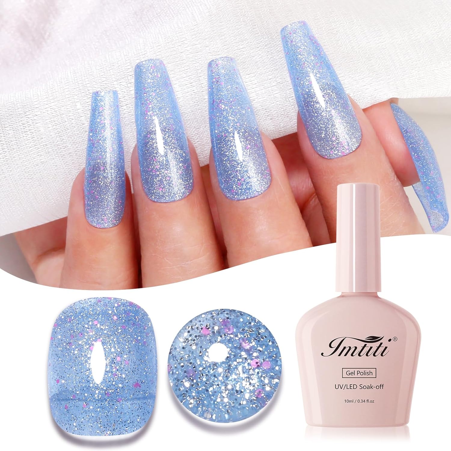 Imtiti Glitter Gel Nail Polish, Light Blue Iridescent Glitter Gel Polish Diamond Shimmer Sparkle Soak Off UV LED Nail Gel Polish Autumn Winter Gel Polish Manicure Gel Nail Kit 10ML-Velvo Beauty