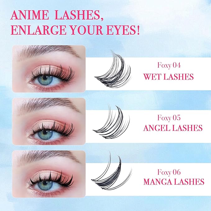 Lash Clusters - Lash Clusters Kit Mix Manga Lash Clusters 0.07D Lashes Clusters Anime Lashes Ultra-Thin Invisible Band 0.05mm DIY at Home No Lash Glue Included-Velvo Beauty