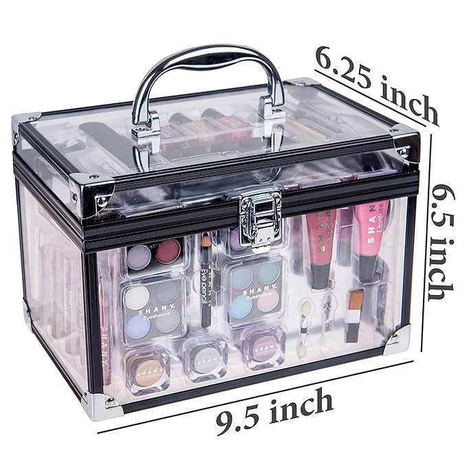 SHANY Carry All Trunk Makeup Train Case with Re-usable Aluminum Makeup Storage Case. Non Toxic Color Make up Set with Eye palettes, Blushes,Makeup Powders, Manicure, Pedicure and Makeup Brushes.-Velvo Beauty