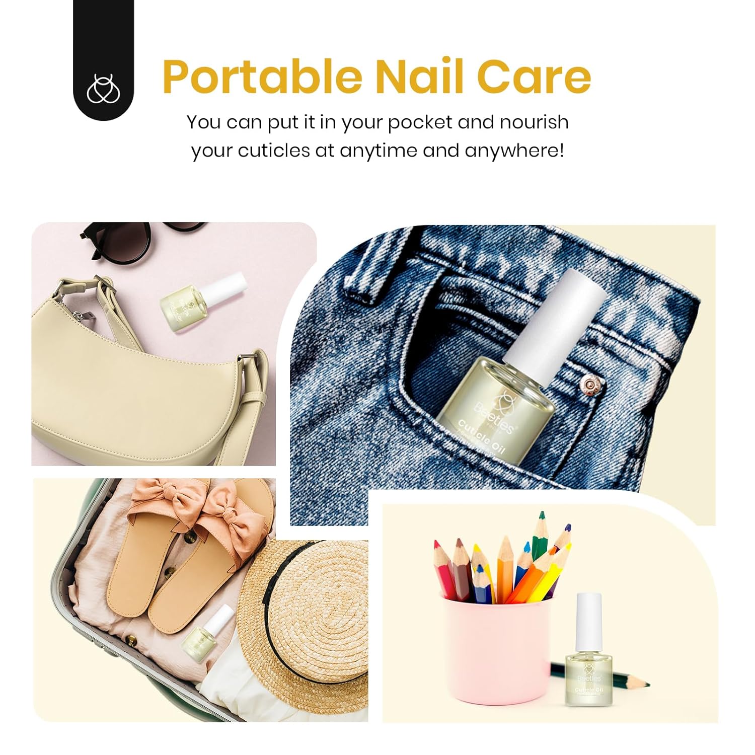 Beetles 7.5ml Cuticle Oil Nail Oil Cuticle Care for Nail, Damaged Cuticles, Stronger Nails Spa and Hand Manicure Essentials for Repaired Thin Nails DIY Home for Women-Velvo Beauty