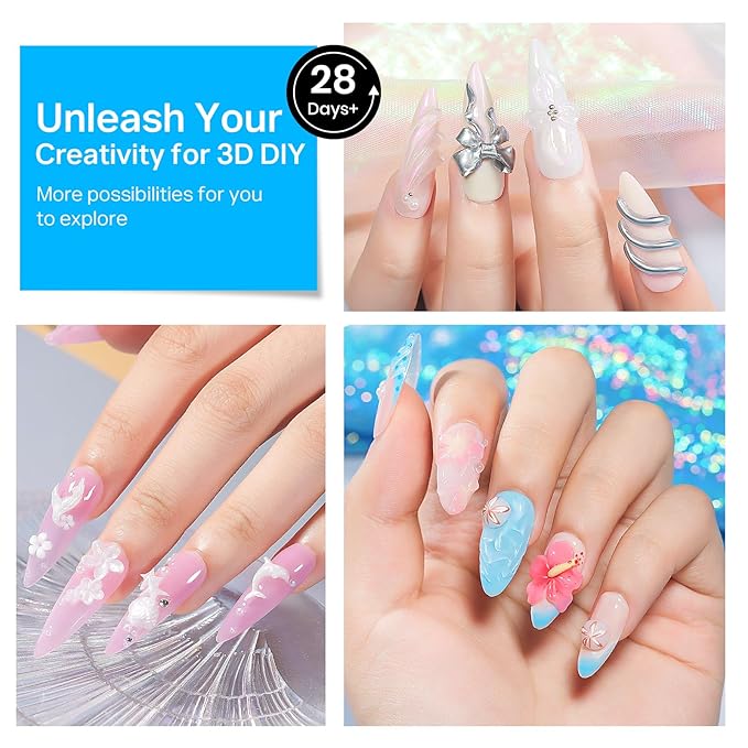 MIZHSE Solid Builder Gel for Nails, Clear 60g 3D Sculpting Gel for Nail Art Non-Sticky Molding Hard Gels UV LED Nail Charm with Gold Chrome Nail Powder and 3D Silicone Flower Mold Kit for DIY Salon-Velvo Beauty