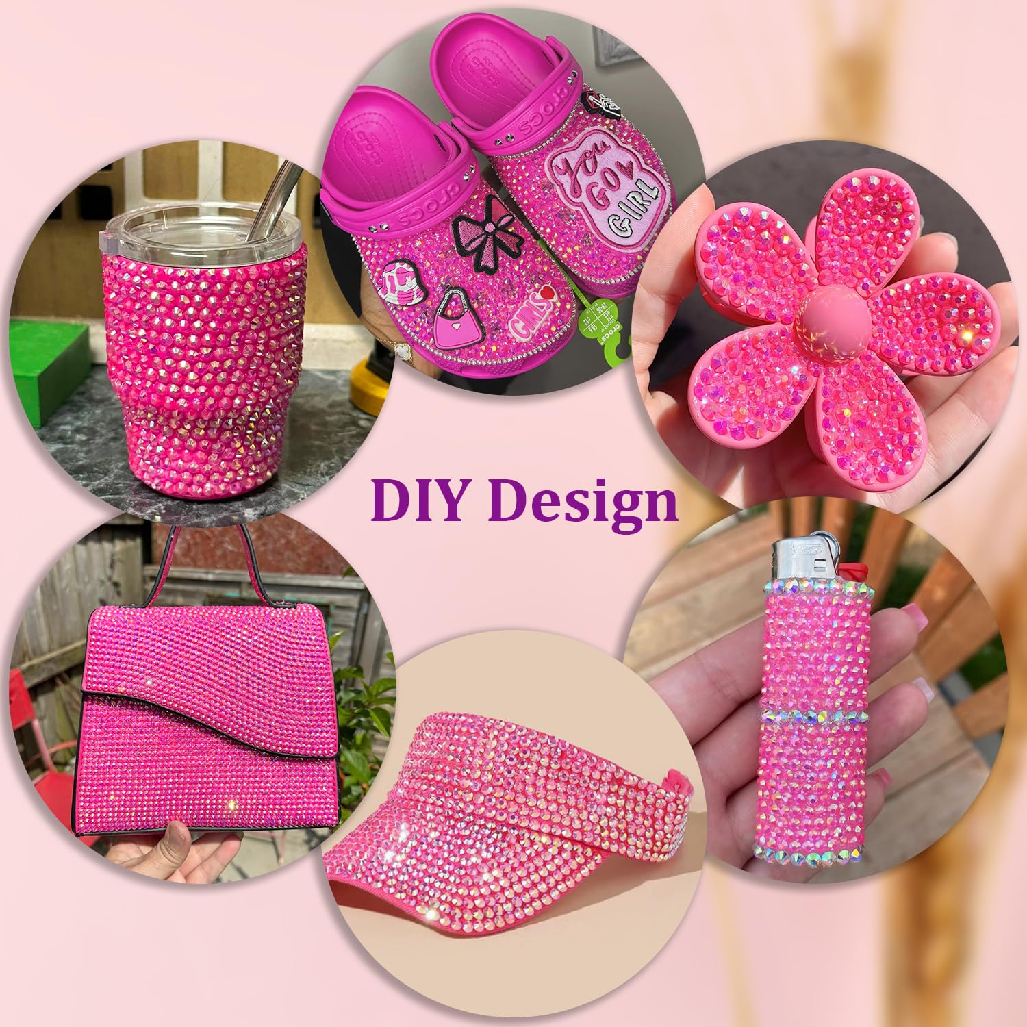 30000Pcs Hot Pink AB Rhinestones for Bedazzling with B7000 Jewelry Glue, Bedazzler Kit Flatback Gems, Resin Rhinestones for Crafting Crafts Clothing Shoes Fabric Nail Art Assorted Size 2/3/4/5/6mm-Velvo Beauty