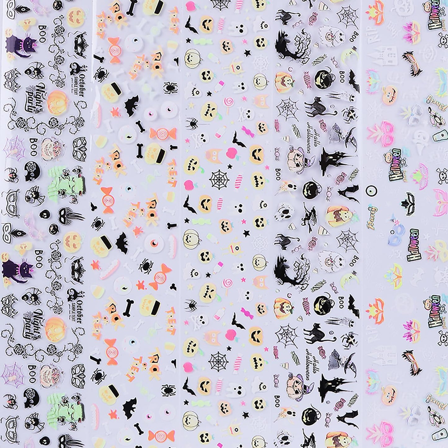 Halloween Nail Foil Transfers Stickers 10 Rolls Cartoon Design Halloween Nail Art Foils Decals Ghost Pumpkin Spider Bat Nail Transfer Foil Cute Nails Supplies Set for Women DIY Manicure Decorations-Velvo Beauty