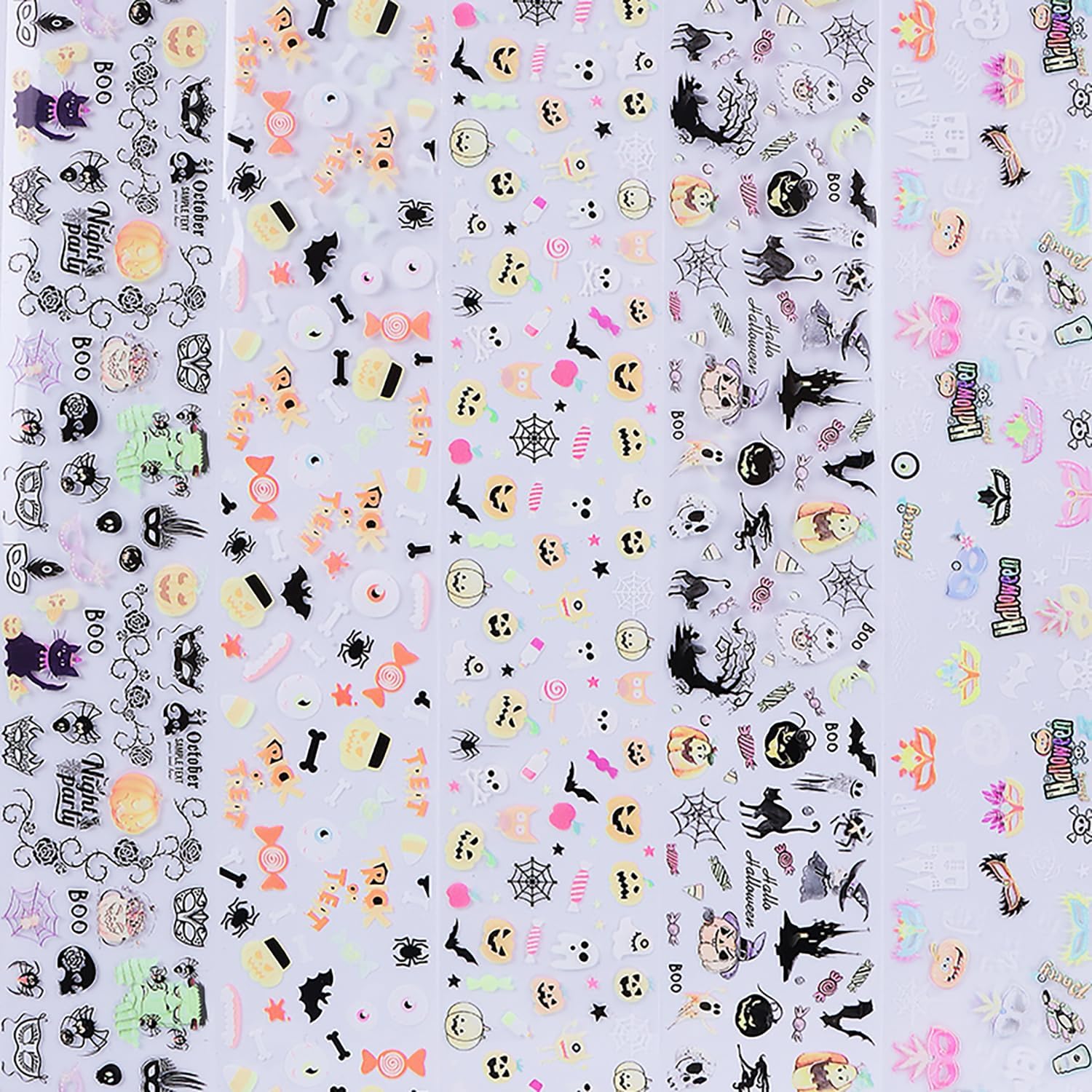 Halloween Nail Foil Transfers Stickers 10 Rolls Cartoon Design Halloween Nail Art Foils Decals Ghost Pumpkin Spider Bat Nail Transfer Foil Cute Nails Supplies Set for Women DIY Manicure Decorations-Velvo Beauty