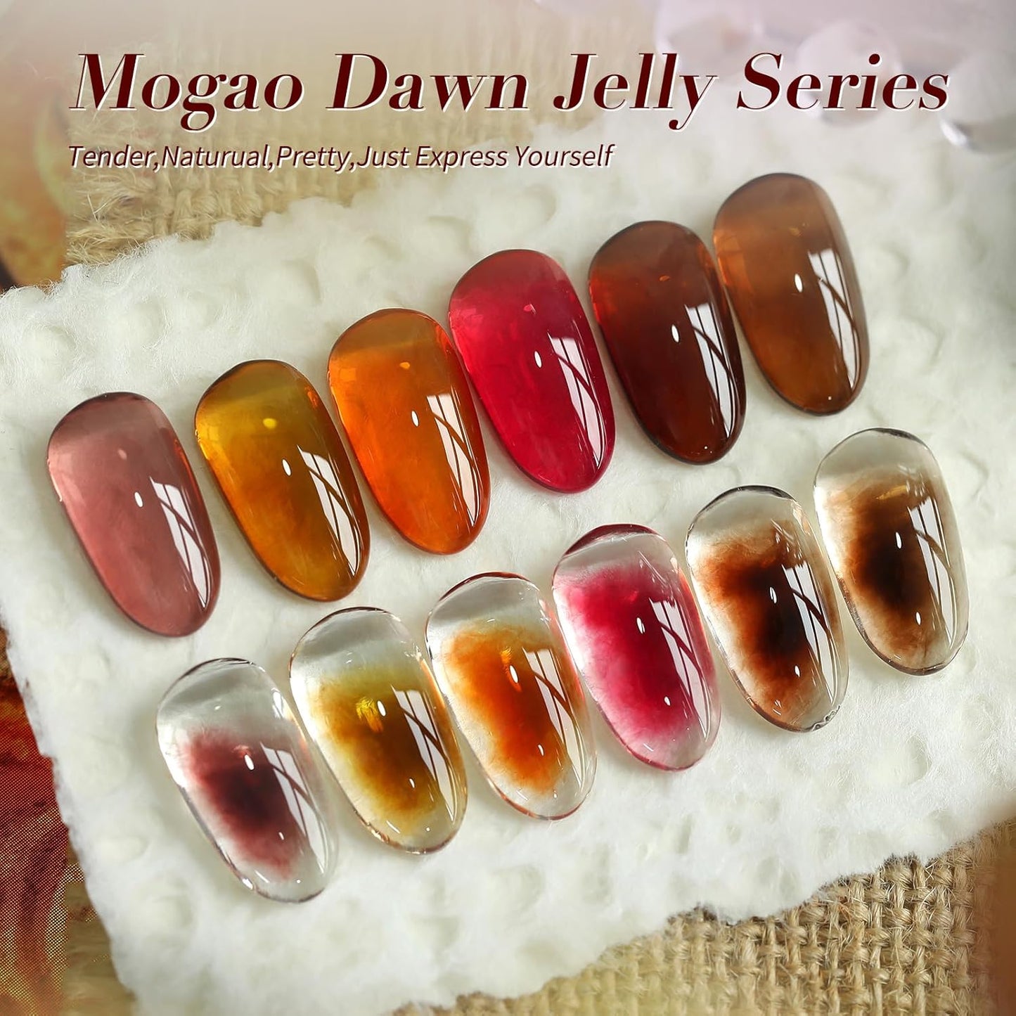 Born Pretty Fall Winter Jelly Gel Nail Polish Amber Crystal Transparent Brown Orange Red Gel Polish Nail Art Manicure DIY at Home and Salon 6PCS 7ML-Velvo Beauty