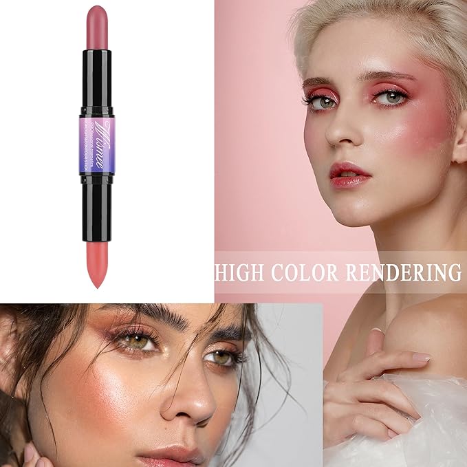 Dual-Ended Cream Blush Stick,Cream Blush Makeup Stick,Buildable Blush Stick for Cheeks Long Wearing,Easy Application,Lightweight Multi Stick,Plum & Peach-Velvo Beauty