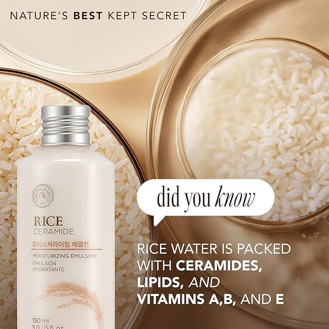 The Face Shop Rice Ceramide Moisturizing Emulsion - Rice Extract - Lightweight Face Moisturizer - Brightening - Hydrating Targets Dryness - Strengthens Skin Barrier - Face Lotion - Korean Skin Care-Velvo Beauty