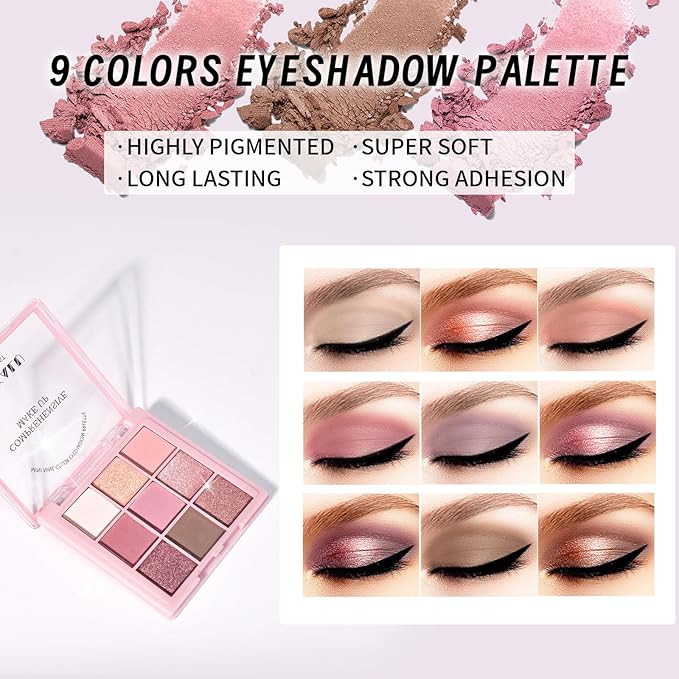 Makeup Set Kit for Women Girls Teens, Makeup Present Set, Includes 9 Color Eyeshadow, Counter Stick, Foundation, Eyebrow Pencil, Eyeliner, Mascara, Lip Gloss, 5Pcs Brushes, Sponge-Velvo Beauty