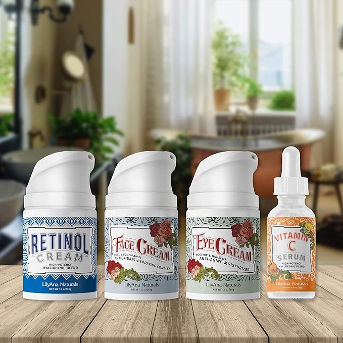 LilyAna Naturals Skincare Gift Set - Retinol Cream, Vitamin C Serum, Eye Cream and Face Cream Moisturizer - Anti Aging Skin Care Sets for Women-Velvo Beauty