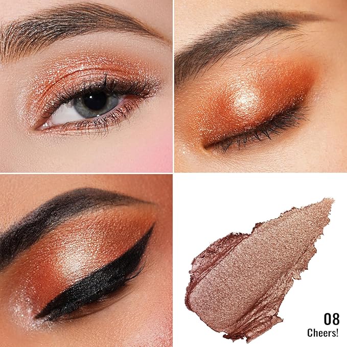 Oulac Warm Peach Glitter Cream Eyeshadow also as Highlighter, Large Capacity with Moisturizing Smooth Formula. Highly Pigmented Shimmer Eye Makeup.Waterproof,6g (08)-Velvo Beauty