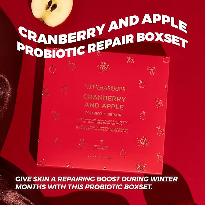 Vitamasques Cranberry and Apple Probiotic Repair Boxset - 3 Vegan Face Masks with Adaptogenic Ingredients to Improve Skin Health-Velvo Beauty