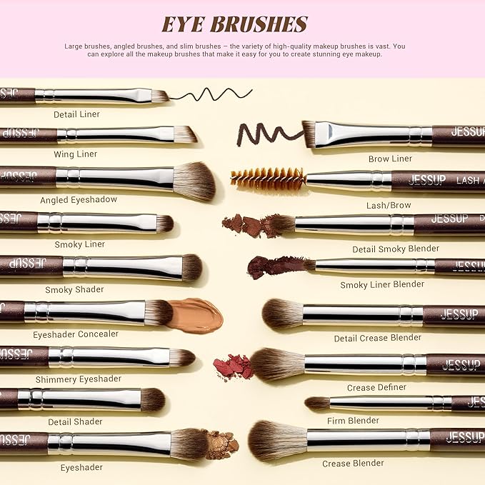Jessup Makeup Brushes Set Professional 25pcs Premium Synthetic Make up Brushes for Foundation Eyeshadow Blending Concealer Blush Contour Bronzer Eyeliner Eyebrow, Shimmer Brown T511-Velvo Beauty