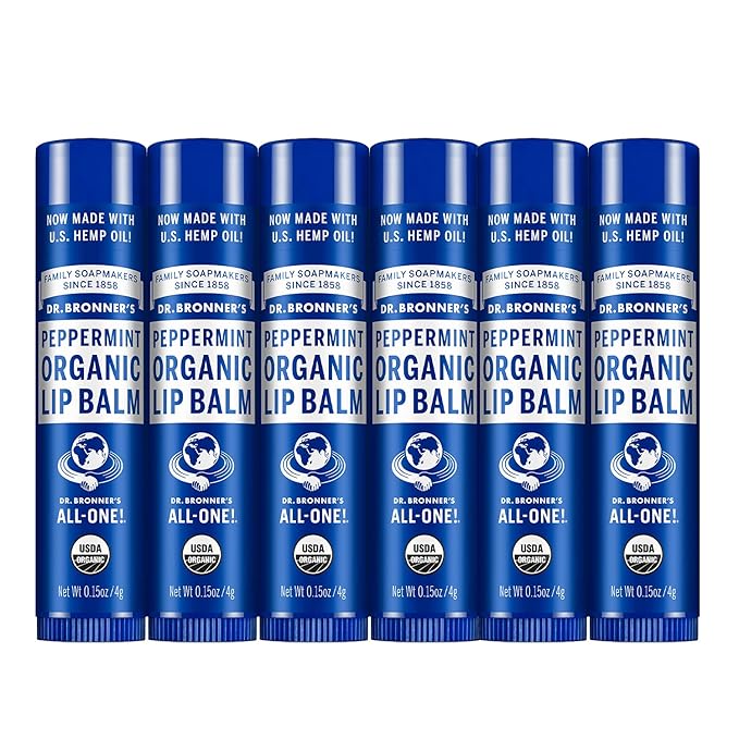 Dr. Bronner's - Organic Lip Balm (Peppermint, 0.15 ounce, 6-Pack) - Made with Organic Beeswax and Avocado Oil, For Dry Lips, Hands, Chin or Cheeks, Jojoba Oil for Added Moisture, Cooling and Hydrating-Velvo Beauty