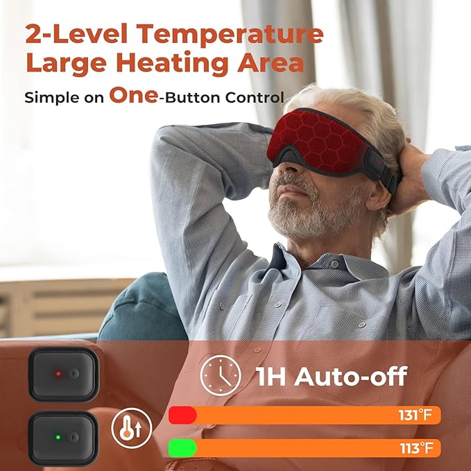 Cordless Heated Eye Mask, Dry Eye Mask, Type-C Eye Heating Pad, Portable Eye Warm Compress with 720mAh Battery Relieve for Dry Eyes, Stye-Velvo Beauty