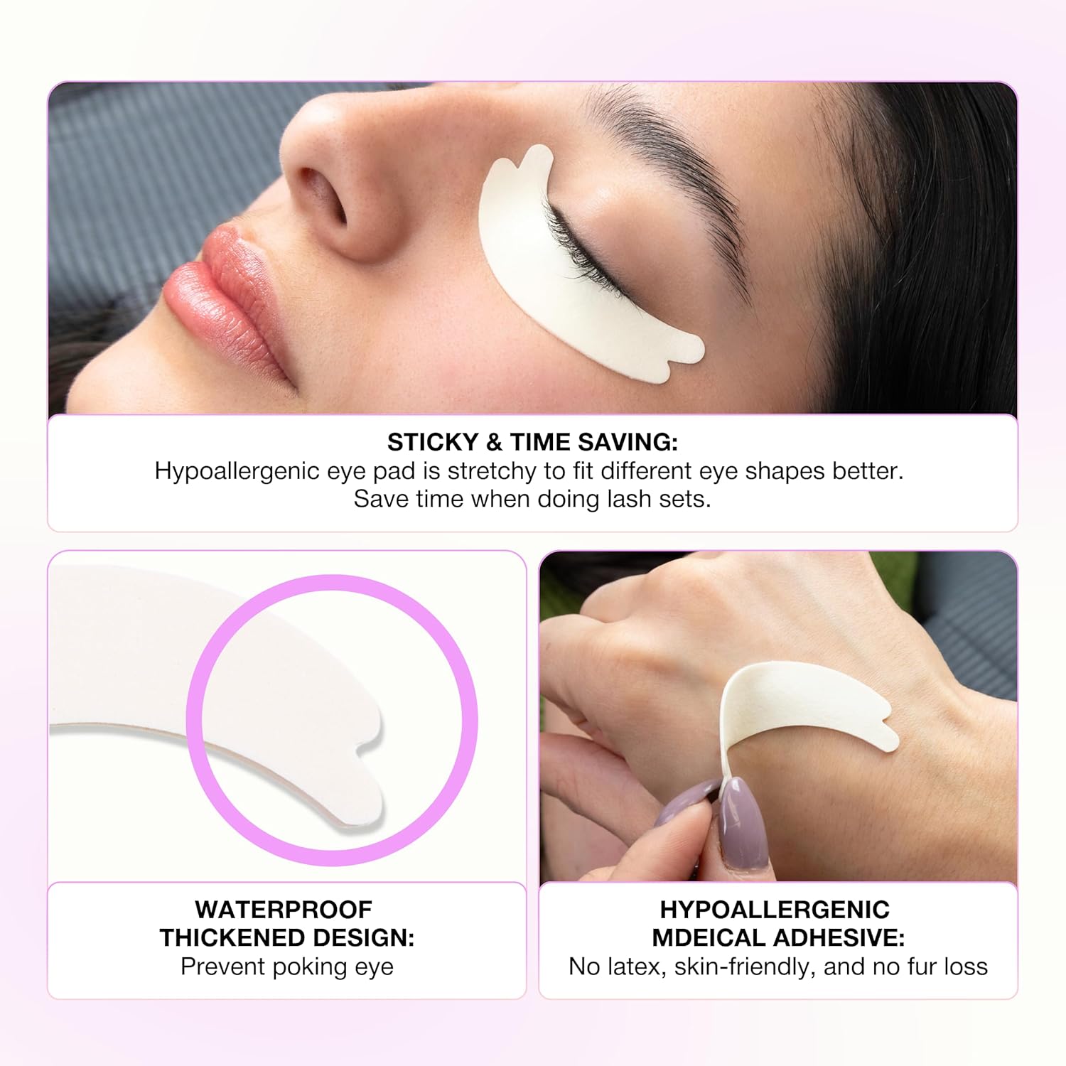 Curacoro Double Foam Eye Pads For Lash Extension, Hypoallergenic Eye Pads Lash Extension Supplies for Oily Skin & Sensitive Eyes, Soft Sticky Pads for Lash Perm Lamination, Lash Remover (46 Pads)-Velvo Beauty