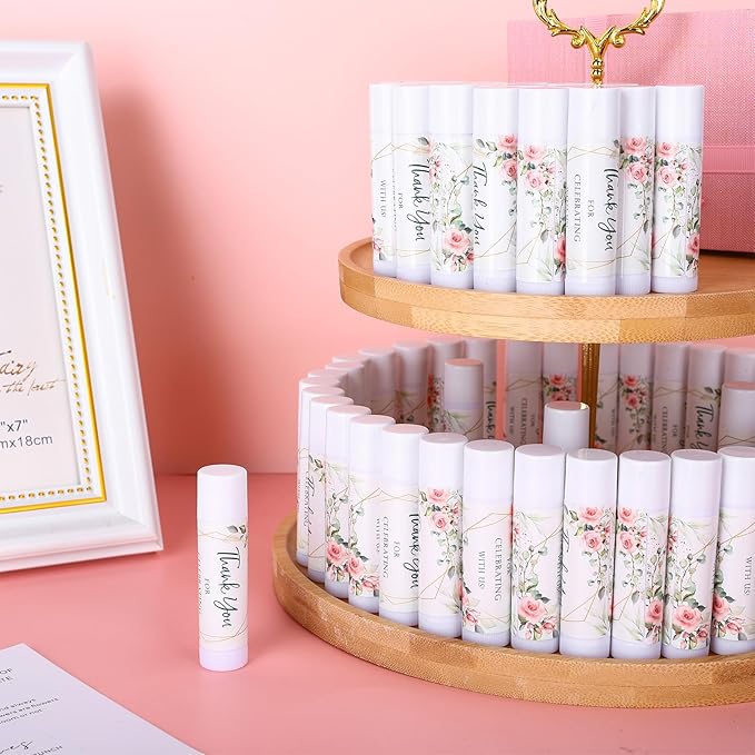 Whaline 60Pcs Thank You Gift Lip Balm Bulk Wedding Lip Balms Vanilla Flavor Floral Moisturizing Lip Care Guest Basket Gift Stuffer for Bridal Shower Baby Shower Birthday Party Favor Supplies-Velvo Beauty