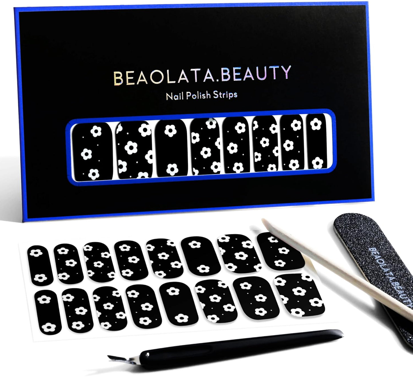 Nail Polish Strips, 32PCS Salon Quality Wraps, Long Lasting Gel Nail Stickers for Women Easy Apply& Remove (Night Black)-Velvo Beauty
