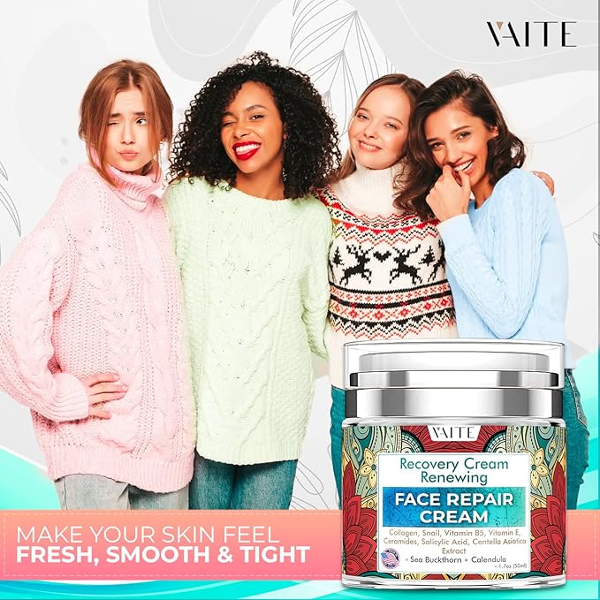 VAITE Face Moisturizer Remedy Skin Repair Cream with Snail, Salicylic Acid, Vitamin B5, Vitamin E, Collagen, and Ceramides for Men and Women Anti-aging Anti-wrinkle Made in USA Night and Day-Velvo Beauty