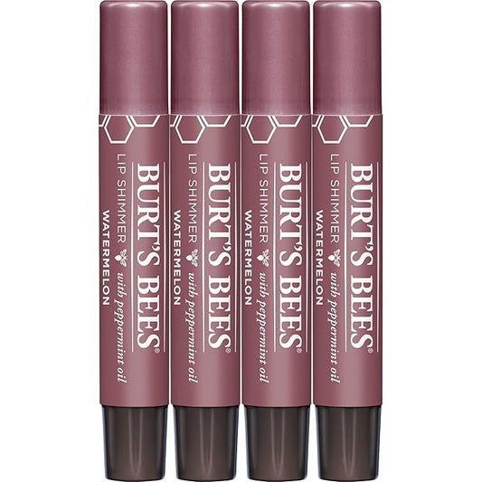 Burt's Bees Shimmer Lip Tint Easter Basket Stuffers, Tinted Lip Balm Stick, Moisturizing for All Day Hydration with Natural Origin Glowy Pigmented Finish & Buildable Color, Watermelon (4-Pack)-Velvo Beauty
