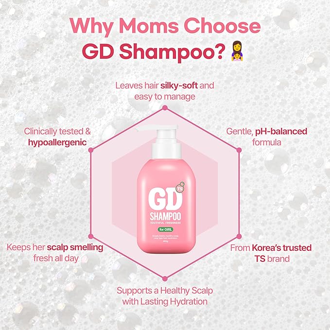 TS GD Shampoo for Girls | Korean Teen Shampoo with Upgraded Probiotics | Anti-Dandruff & Itchy Scalp Relief | Pink Peach Allergy-Free Fragrance | Sulfate-Free (13.53 fl oz, 400ml)-Velvo Beauty