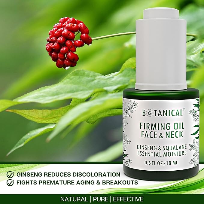 Botanical Face & Neck Firming Oil | Anti-Wrinkle Ginseng & Squalane Serum w/Gua Sha Lift Scraper | Organic, Pure, Natural Skincare (0.6 fl oz | 18 ml)-Velvo Beauty