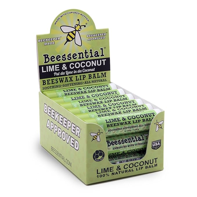 Beessential Natural Bulk Lip Balm, Coconut Lime, 18 Pack | For Men, Women, and Children. Great for Gifts, Showers, & More-Velvo Beauty