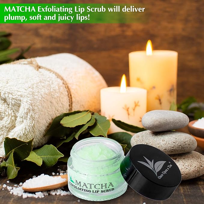 Exfoliating Green Tea Matcha Sugar Lip Scrub, Hydrating Treatment for Dry, Chapped & Cracked Lips, Best Peeling Solution For Plump, Younger Looking Lips, Lip Polish-Velvo Beauty