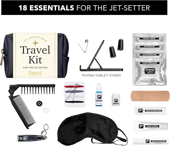 Pinch Provisions Travel Kit, includes 18 Must-Have Emergency Essential Items for Travelling, Ideal Road Trip or Airport Gift for Friends, Family & Peers, Portable Pouch-Velvo Beauty