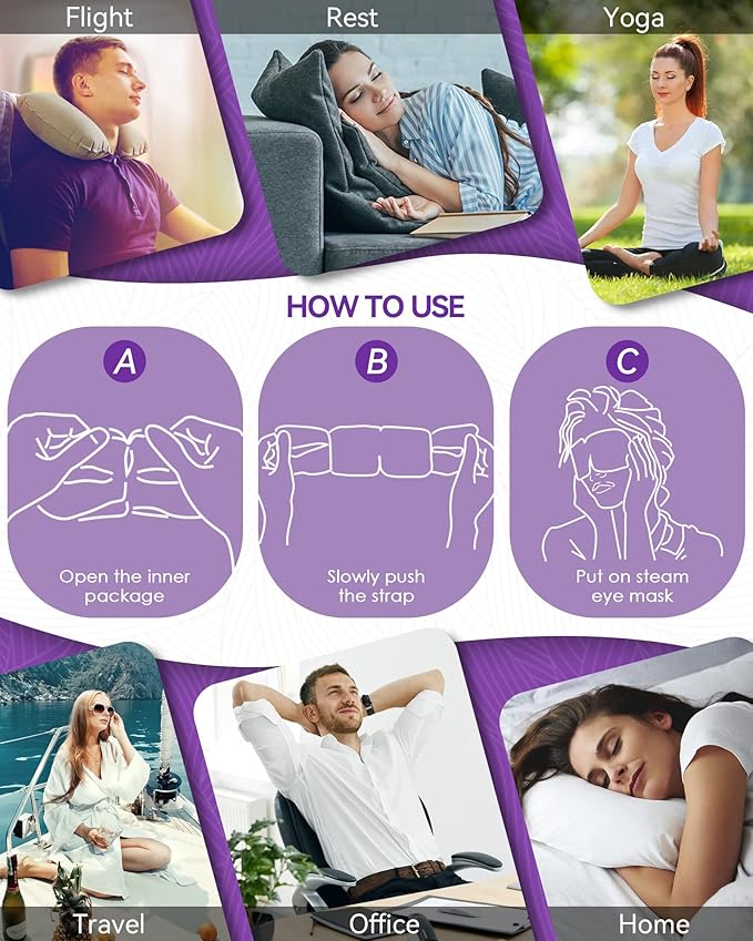 30 Packs Lavender Steam Eye Mask - Heated Eye Mask for Dark Circles and Puffiness Warm Eye Mask for Dry Eye Mask Relief Eye Fatigue Headache Hot Sleep Eye Mask for Disposable Moist Heat Eye Compress-Velvo Beauty