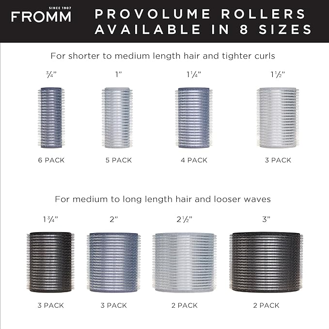 Fromm ProVolume 1.25" Self-Grip Ceramic Ionic Thermal Hair Rollers, 4 Count, Salon Quality Hair Curlers for Shorter or Medium Length Hair, Bangs and Tighter Curls-Velvo Beauty