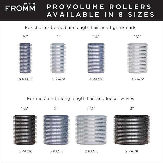 Fromm ProVolume .75" Self-Grip Ceramic Ionic Thermal Hair Rollers, 6 Count Small Salon Quality Hair Curlers for Short, Medium and Long Hair-Velvo Beauty