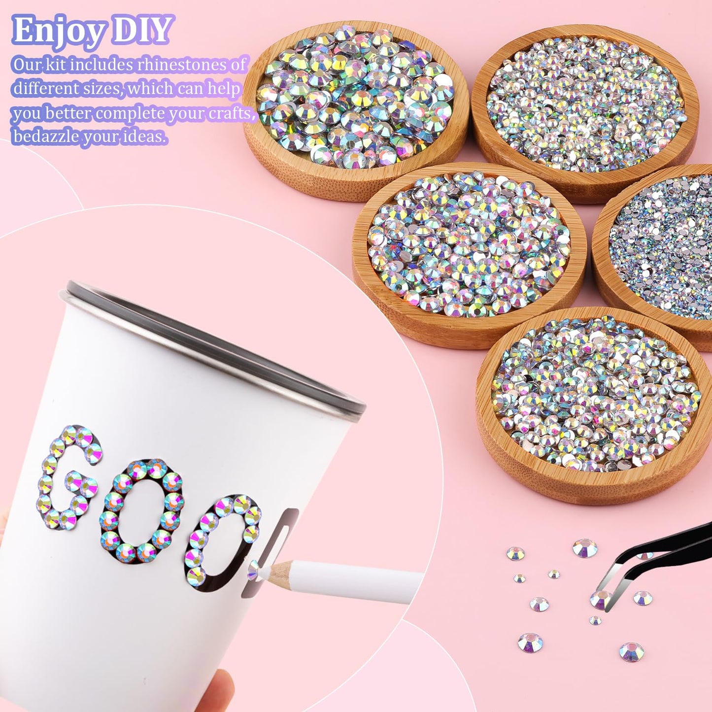 30000Pcs AB Rhinestones for Bedazzling with B7000 Jewelry Glue, Bedazzler Kit Flatback Gems, Resin Rhinestones for Crafting Crafts Clothing Shoes Fabric Nail Art Assorted Size 2/3/4/5/6mm-Velvo Beauty