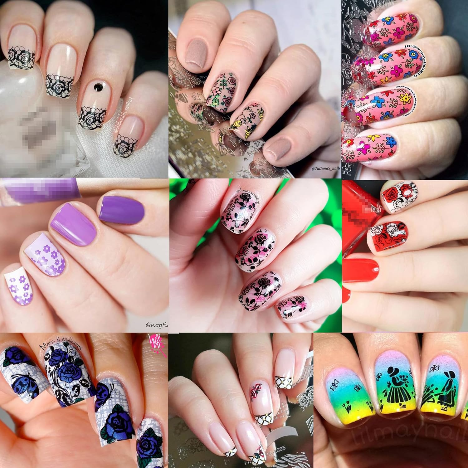 BORN PRETTY Nail Art Stamping Plates Set, Food, Bunnies, Flowers, Lace, Tropical, French Tip Themes Manicuring DIY Nail Templates Plates Print Tool Set-Velvo Beauty