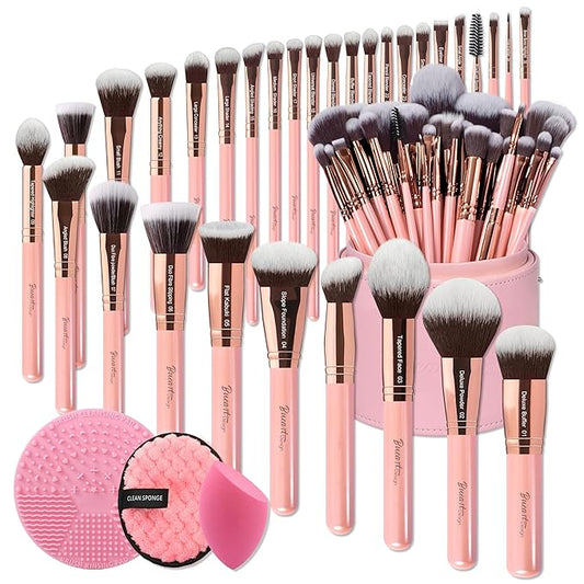 Bueart Design Labeled 30Pcs Professional Deluxe Makeup Brushes set with Extra large holder case for Foundation Face Blending Blush Concealers Eyeshadow-Velvo Beauty