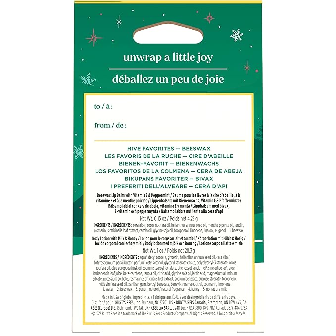 Burt's Bees Hive Favorites Beeswax Holiday Gift Set, Beeswax Lip Balm and Travel Size Body Lotion with Milk and Honey-Velvo Beauty