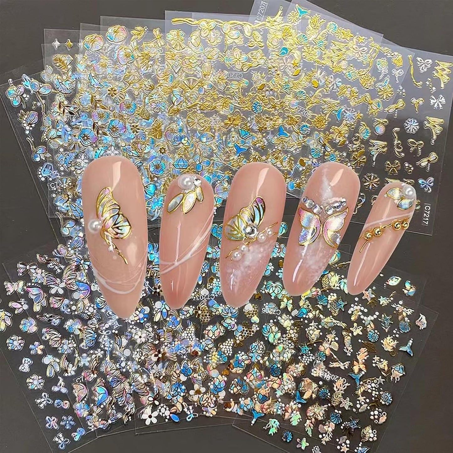 20 Sheets Butterfly Nail Stickers Y2k Gold 3D Self Adhesive Shiny Butterflies Nail Art Charms Decals Heart Nails Supplies Decoration Accessories (ST-GB)-Velvo Beauty