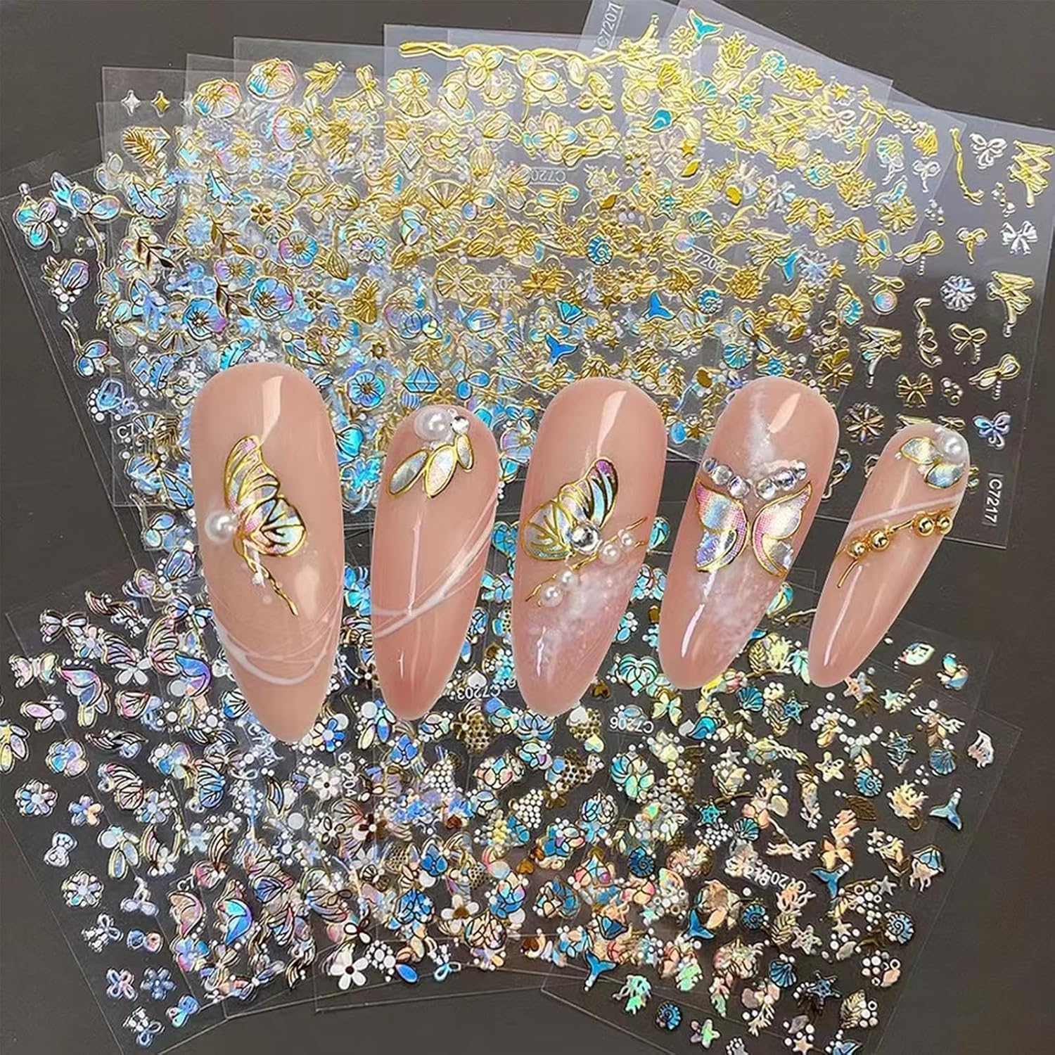 20 Sheets Butterfly Nail Stickers Y2k Gold 3D Self Adhesive Shiny Butterflies Nail Art Charms Decals Heart Nails Supplies Decoration Accessories (ST-GB)-Velvo Beauty