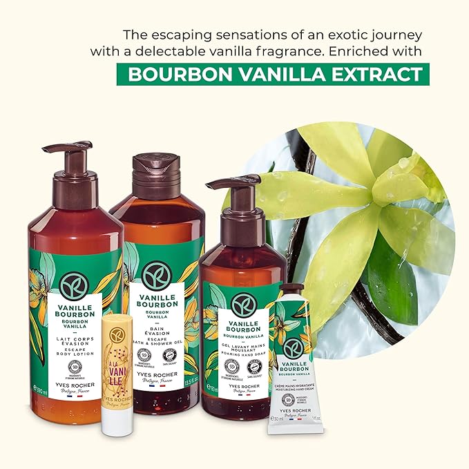 Yves Rocher Bain de Nature Vanilla 6-Piece Gift Set, Shower Gel, Hand Cream, Body Lotion, Lip Balm, Hand Soap & Vanity Bag, 6 Items-Velvo Beauty