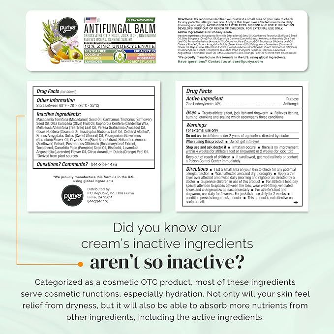 Puriya Clinically Proven Antifungal Cream for Skin Fungus, Extra-Strength Athletes Foot Cream Treatment, Jock Itch, Ringworm Treatment for Humans, Anti Fungal Itchy Skin Relief with Tea Tree Oil-Velvo Beauty