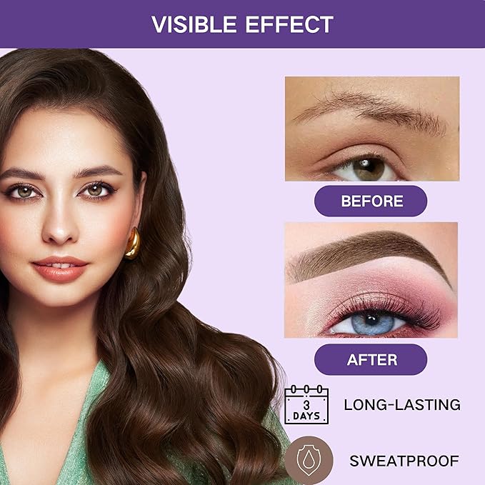 2 Pcs Dark Brown Easy Peel Off Eyebrow Gel, Tattoo Eyebrow Tint, Waterproof & Sweatproof Peel Off Tinted Eyebrow, Long-lasting Natural Color Up to 3 Days, Eyebrow Tattoo for All Skin Types (#01)-Velvo Beauty