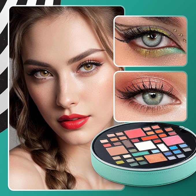 Color Nymph All In One Makeup Kit For Teens With Portable Cosmetics Bag, Multiple Makeups For Begginers As Christmas,New Year,Birthday Gift Included 38-Colors Eyeshadows Lipglosses Brushes(Green)-Velvo Beauty