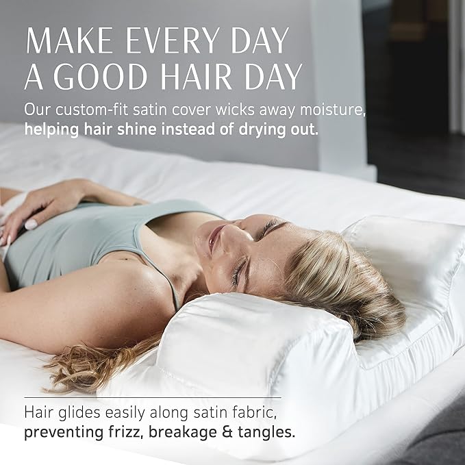 Your Face Pillow-Back Sleeper Beauty Pillow, Cervical Neck Pillow Contour Memory Foam Pillow, Ergonomic Neck, Back & Shoulder Support. Back Sleeping Reduces Pressure on Skin - Standard with Satin Case-Velvo Beauty